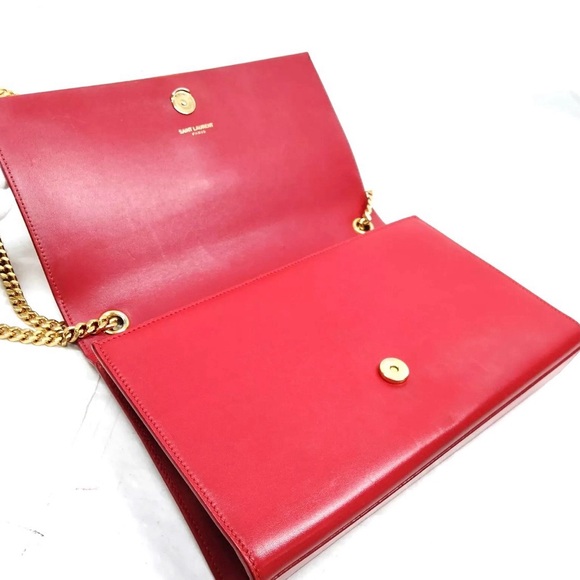 Auth Saint Laurent Red Leather Pompom Kate Clutch Pouchette Tassel Preloved Ex++ - Picture 9 of 16